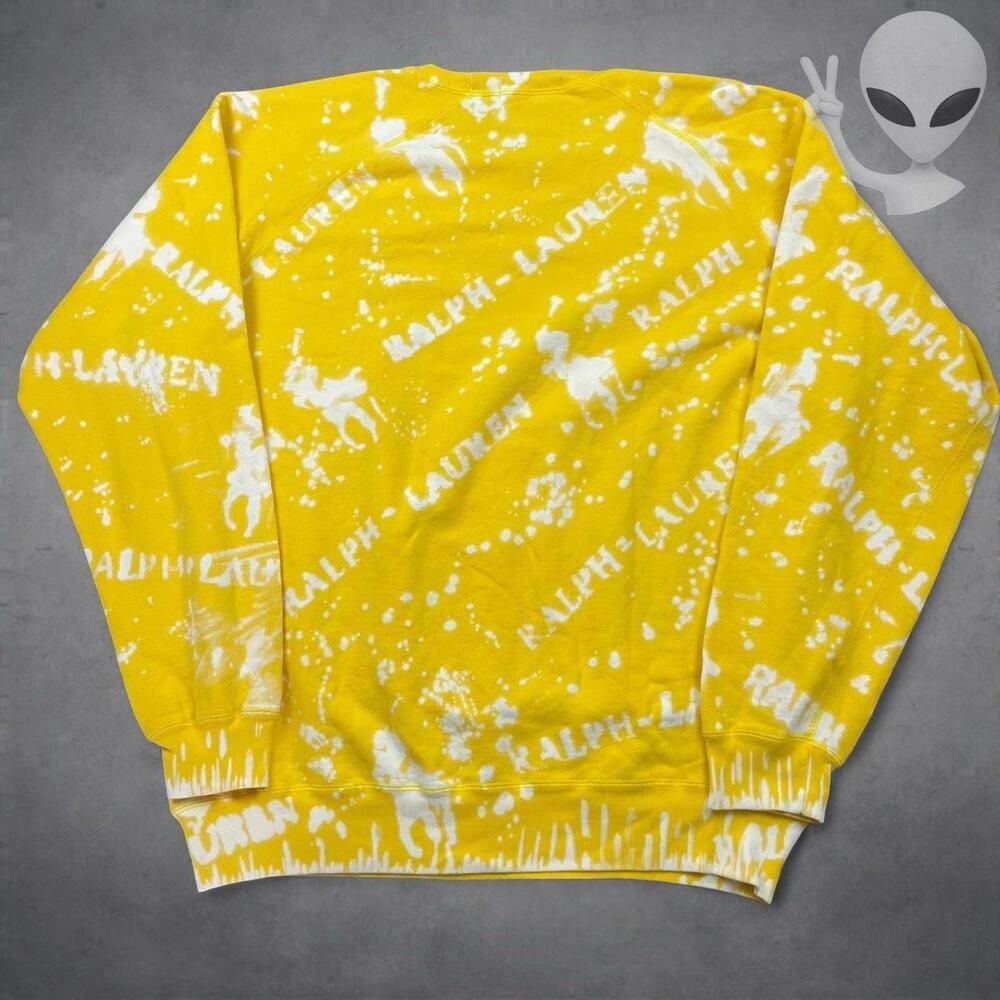 Polo Ralph Lauren Knit Sweater Large Yellow vintage 90s All Over Print - Picture 5 of 5